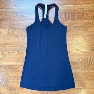 Lululemon Navy Racerback with Orange Stitching, Size 4